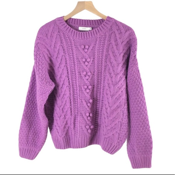 Lush Sweaters - Lush Chunky Cable Knit Lilac Crewneck Sweater
